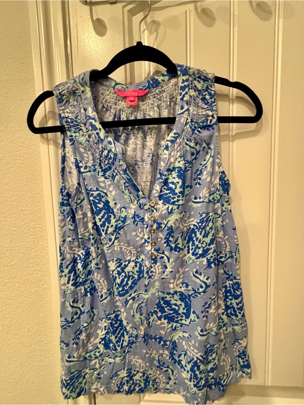 Lilly Pulitzer Blue Multi-Print Sleeveless Henley Tank